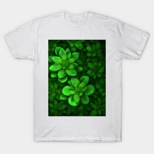 Biolumnicent green flower pattern T-Shirt